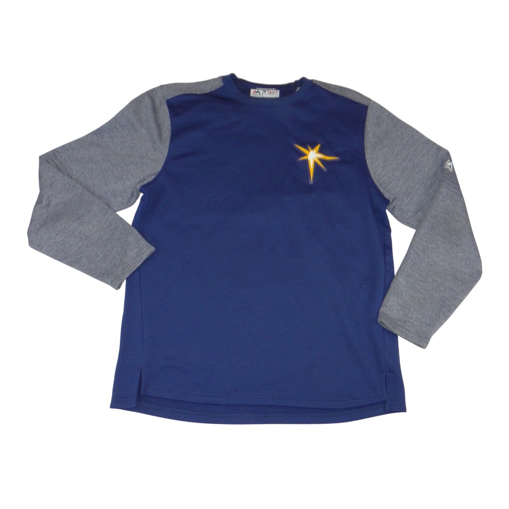 Majestic MLB Tampa Bay Rays Therma Base Pullover Shirt Mens Medium Navy Gray